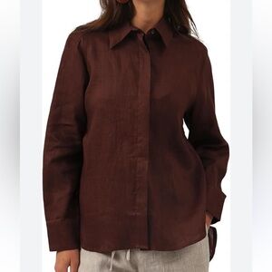 Jun & Ivy Brown Linen Blend Button Down Shirt 🆕
